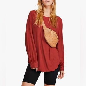 Free People Shimmy Shake V Back Lettuce Edge Knit Top